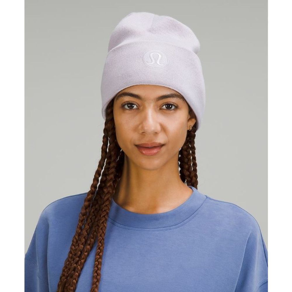 lululemon Light Lilac Ribbed Beanie with Embroidered Logo